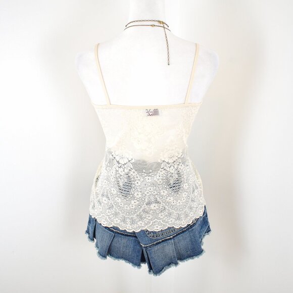 VTG 00s Y2K Coquette Cream Floral Sheer Mesh Lace Sleeveless Cami Top Size Large - Picture 3 of 7
